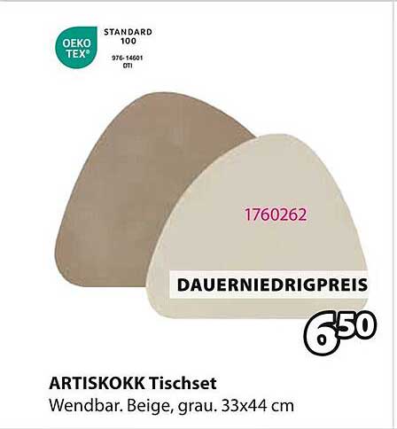 ARTISKOKK Tischset Wendbar - Beige und Grau