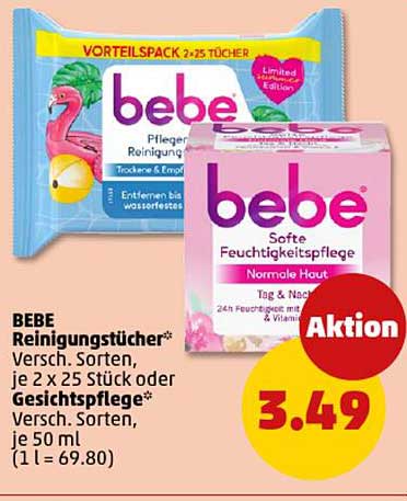 BEBE Reinigungstücher und Gesichtscreme - Frische für Ihre Haut