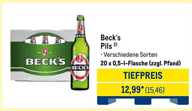Beck's Pils 20 x 0,5-l-Flasche (zzgl. Pfand)