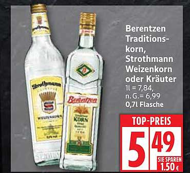 Berentzen Traditions-korn, Strothmann Weizenkorn oder Kräuter