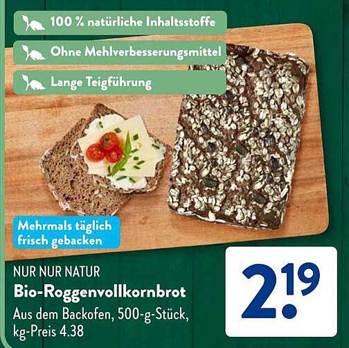 Bio-Roggenvollkornbrot, 500-g-Stück