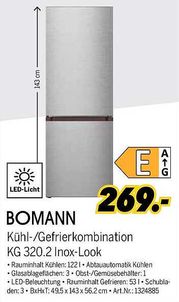 BOMANN Kühl-/Gefrierkombination KG 320.2 Inox-Look