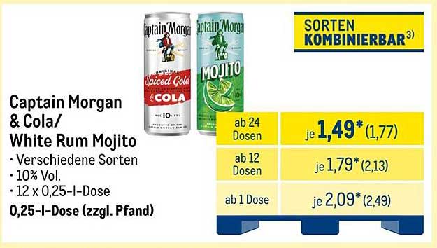 Captain Morgan & Cola / White Rum Mojito - verschiedene Sorten