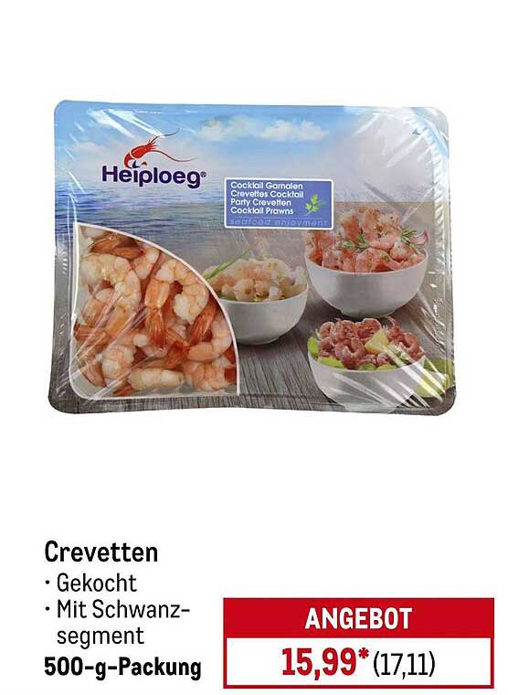 Crevetten – Gekochte Cocktail-Garnelen mit Schwanzsegment, 500-g-Packung