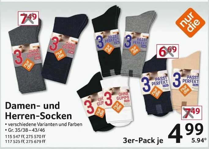 Damen- und Herren-Socken - 3er-Pack je 4,99
