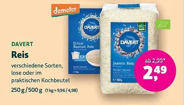DAVERT Reis - verschiedene Sorten, lose oder im praktischen Kochbeutel