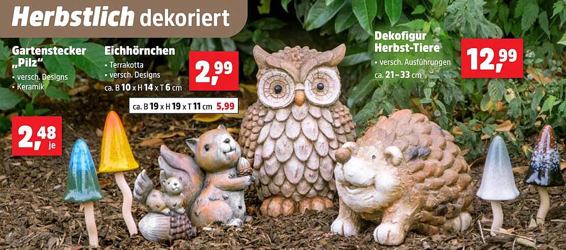 Dekfigur Herbst-Tiere - Verschiedene Ausführungen