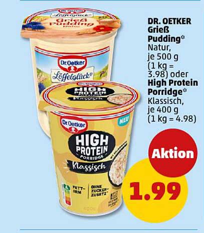 DR. OETKER Grieß Pudding* Natur, je 500 g oder High Protein Porridge* Klassisch, je 400 g