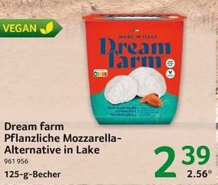 Dream farm Pflanzliche Mozzarella-Alternative in Lake 125-g-Becher