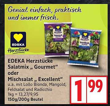 EDEKA Herzstücke Salatmix "Gourmet" oder Mischsalat "Excellent" 150g/200g Beutel