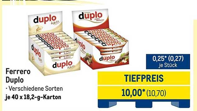Ferrero Duplo - Verschiedene Sorten je 40 x 18,2-g-Karton