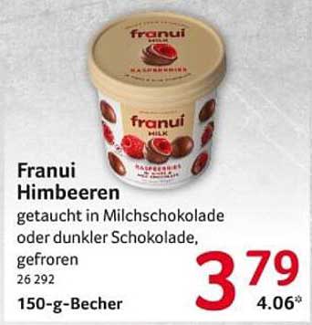 Franiu Himbeeren in Milch- oder dunkler Schokolade, gefroren