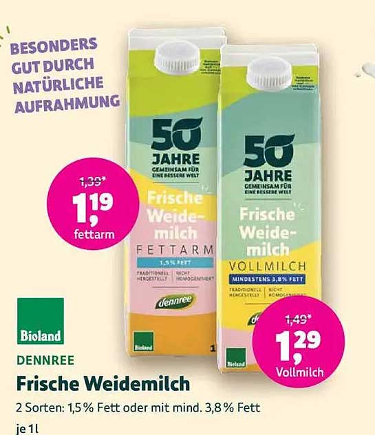 Frische Weidemilch von dennree - fettarm und Vollmilch