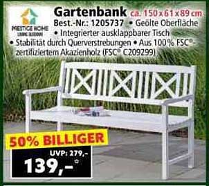 Gartenbank mit integriertem ausklappbarem Tisch