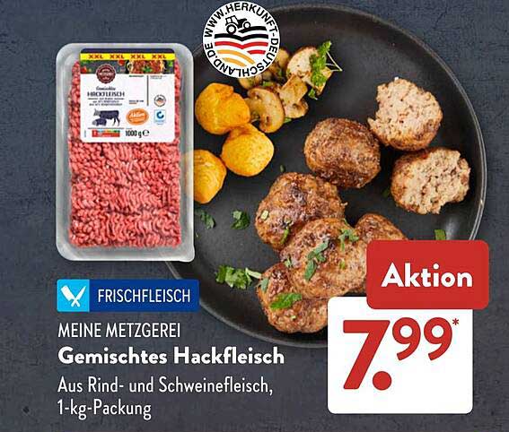 Gemischtes Hackfleisch aus Rind- und Schweinefleisch, 1-kg-Packung