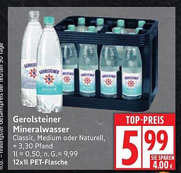 Gerolsteiner Mineralwasser - Classic, Medium oder Naturell, 12 x 1,0 l PET-Flasche