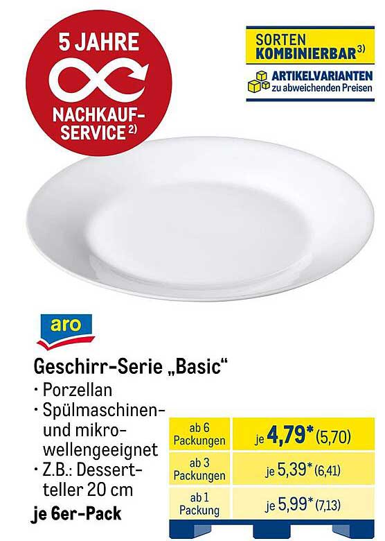 Geschirr-Serie „Basic“ - 6er-Pack Dessertteller