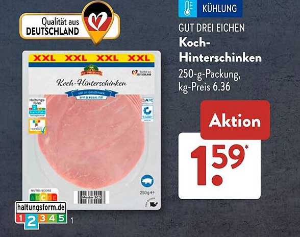 GUT DREI EICHEN Koch-HinterSchinken 250 g - Aktion-Preis: 1,59 €