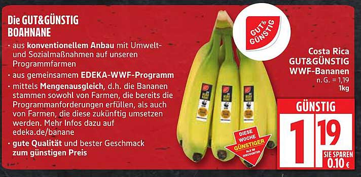 GUT&GÜNSTIG BOAHNANE - Costa Rica WWF-Bananen 1kg