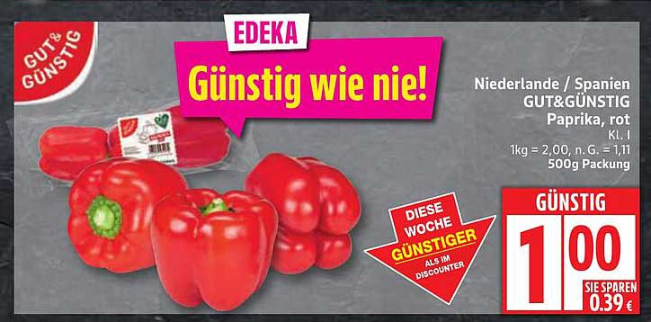 GUT&GÜNSTIG Paprika, rot Kl. I – 500g Packung