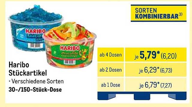 Haribo Stückartikel – Verschiedene Sorten in 30-/150-Stück-Dose