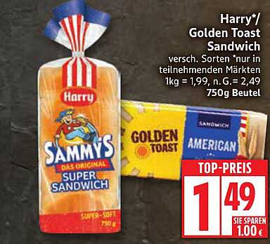 Harry*/ Golden Toast Sandwich 750g Beutel