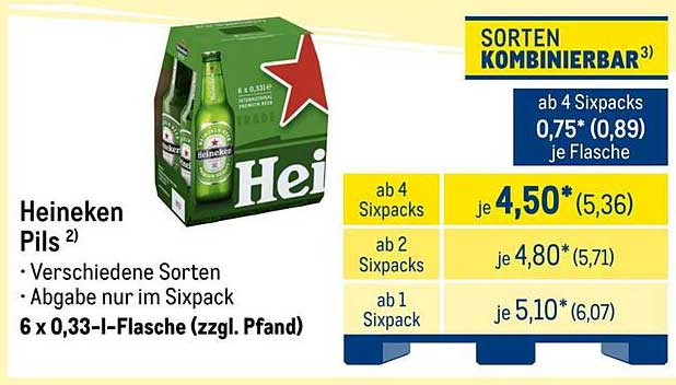 Heineken Pils - 6 x 0,33 l Flasche