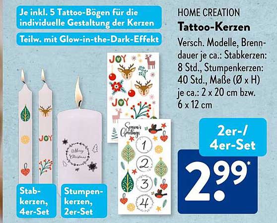 HOME CREATION Tattoo-Kerzen - 2er-/4er-Set