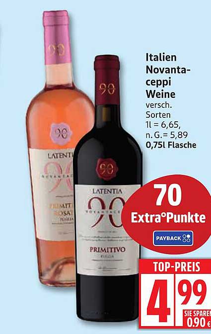 Italien Novanta-ceppi Weine - Primitivo & Primitivo Rosa 0,75L Flasche