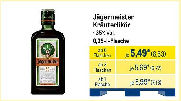 Jägermeister Kräuterlikör - 35% Vol. 0,35 l-Flasche