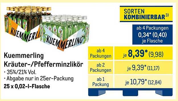 Kuemmerling Kräuter-/Pfefferminzlikör 25 x 0,02-l-Flasche