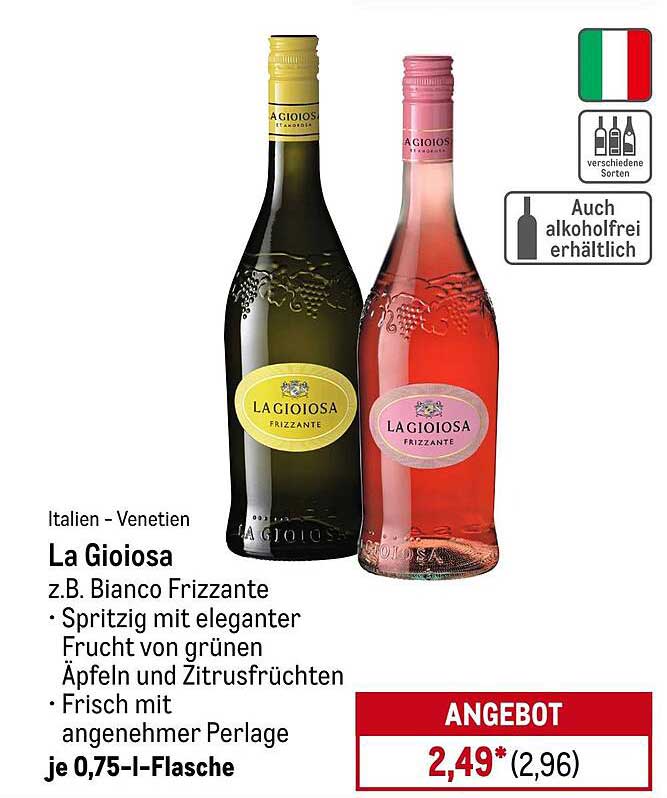 La Gioiosa Frizzante 0,75 l - Spritzig und Erfrischend