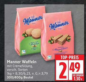 Manner Waffeln mit Cremefüllung, verschiedene Sorten