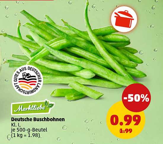 Marktliebe Deutsche Buschbohnen Kl. I, je 500-g-Beutel