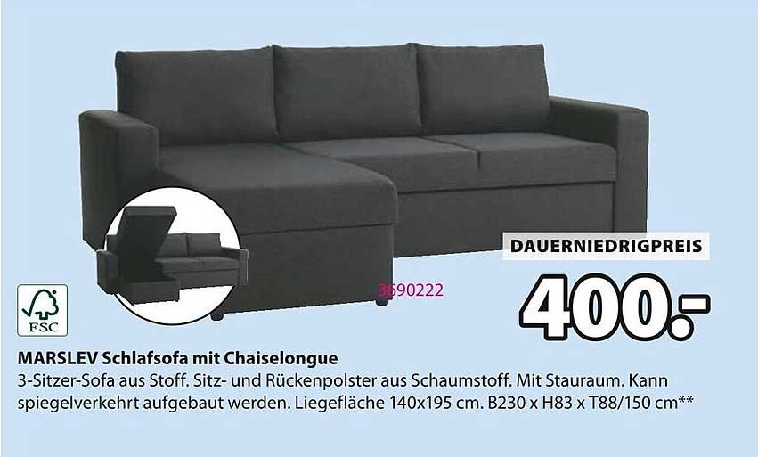 MARSLEV Schlafsofa mit Chaiselongue