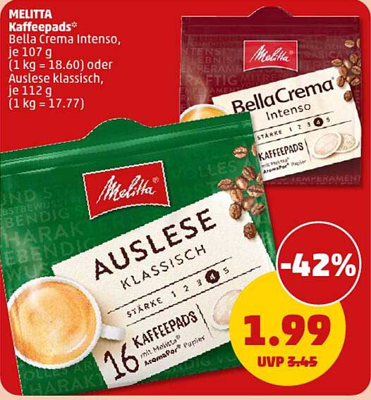 MELITTA Kaffee pads* Bella Crema Intenso oder Auslese klassisch, je 107 g oder 112 g