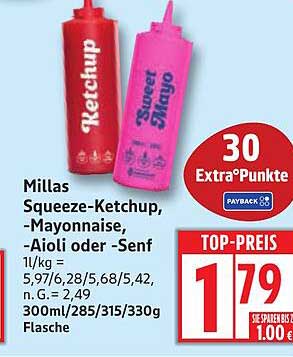 Millas Squeeze-Ketchup, -Mayonnaise, -Ailoi oder -Senf 300ml