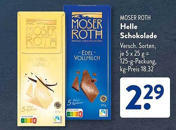 MOSER ROTH Helle Schokolade - Verschiedene Sorten