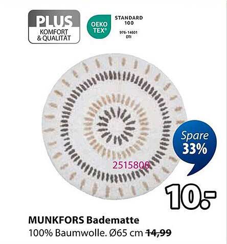 MUNKFORS Badematte Ø65 cm - 100% Baumwolle