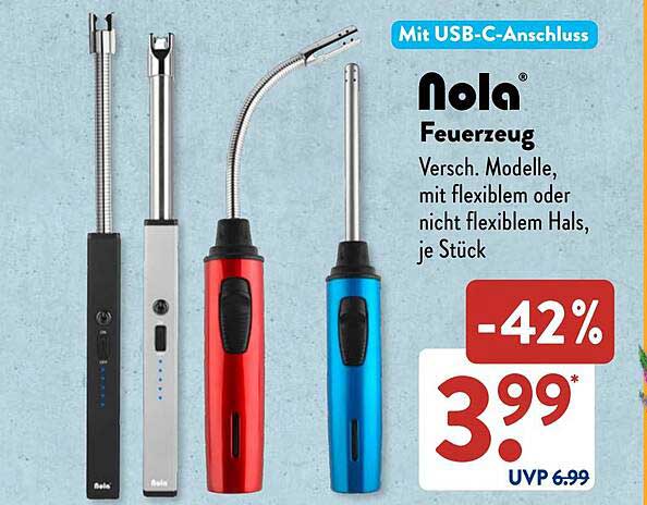 Nola® Feuerzeug mit USB-C-Anschluss – vielseitige Modelle jetzt zum Sonderpreis!