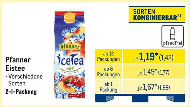 Pfanner Eistee – verschiedene Sorten, 2-l-Packung