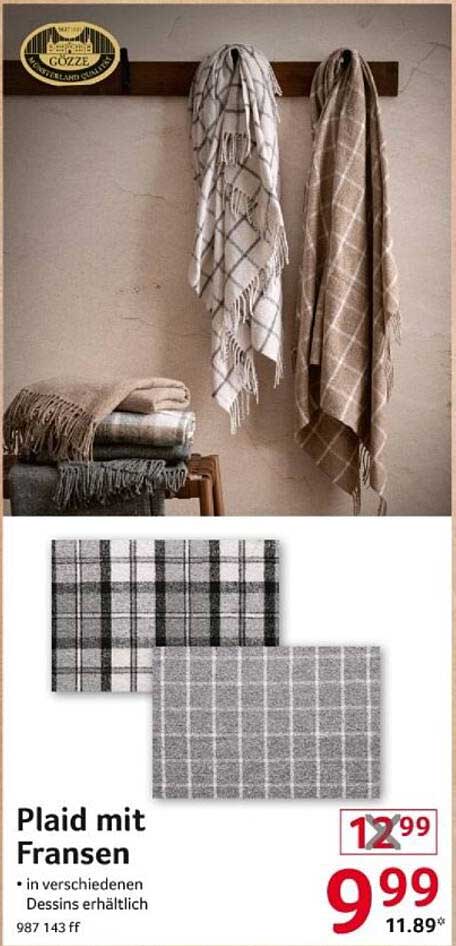 Plaid mit Fransen in verschiedenen Dessins