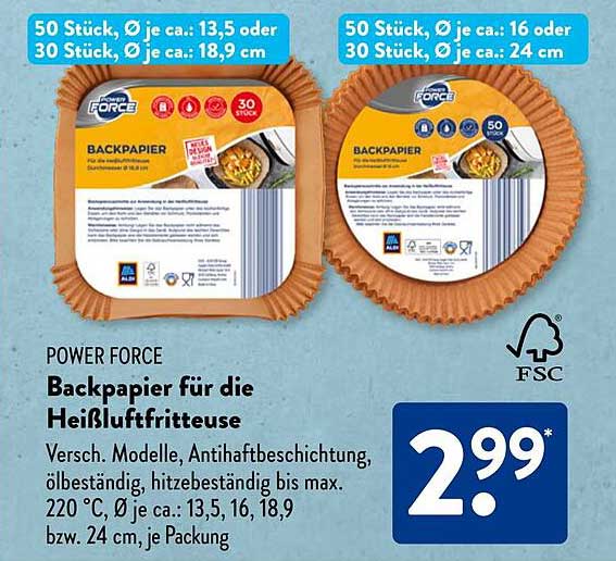 POWER FORCE Backpapier für die Heißluftfritteuse