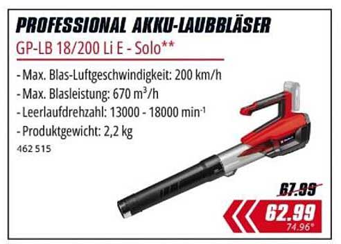 Professioneller Akku-Laubbläser GP-LB 18/200 Li E - Solo