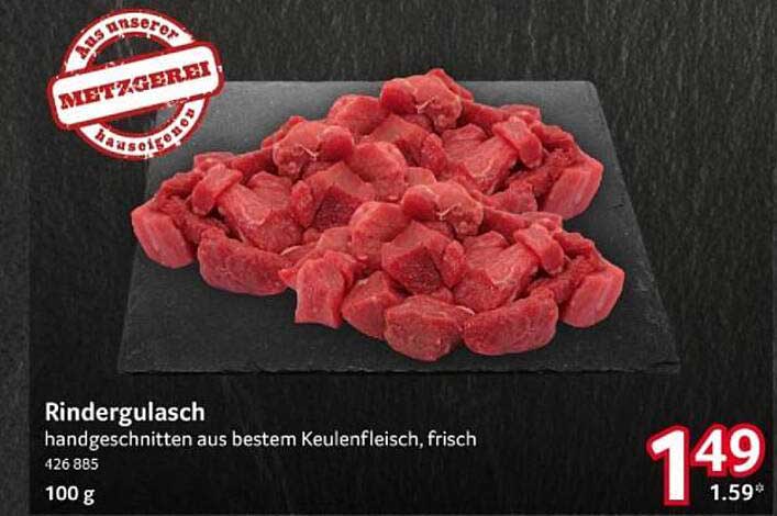 Rindergulasch handgeschnitten aus bestem Keulenfleisch, frisch