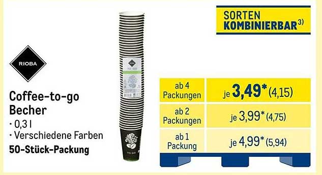 RIROBA Coffee-to-go Becher 50-Stück-Packung - Verschiedene Farben