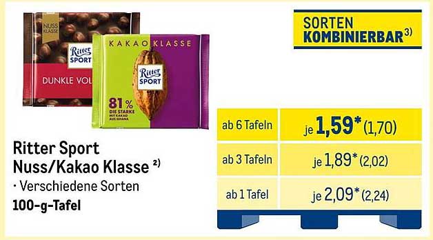 Ritter Sport Nuss/Kakao Klasse 100-g-Tafel - Verschiedene Sorten