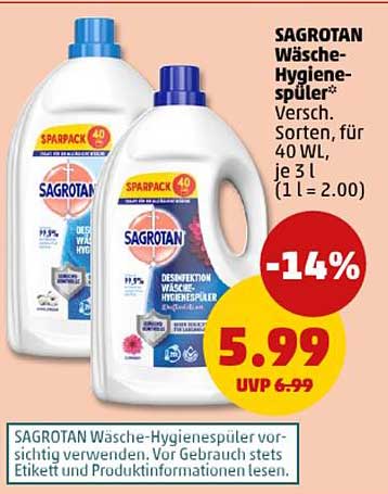 SAGROTAN Wäsche-Hygienesprüler – Versch. Sorten, für 40 WL, je 3 L