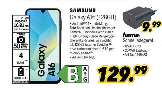 Samsung Galaxy A16 (128GB) für nur 129,99 €