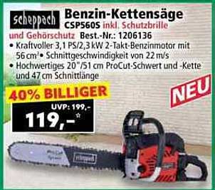 Scheppach Benzin-Kettensäge CSP560S inkl. Schutzbrille und Gehörschutz